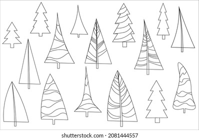 set of Christmas trees. winter set. made in a simple style. liner