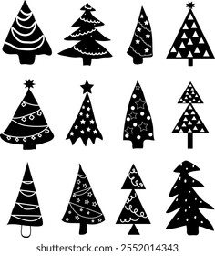 Set of Christmas trees.Isolated Christmas trees on white background