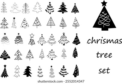 Conjunto de árvores de Natal.Árvores de Natal isoladas no fundo branco