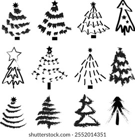 Set of Christmas trees.Isolated Christmas trees on white background