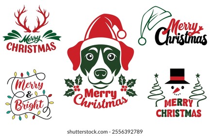 Set of Christmas T-shirt Design Bundle vector art, New Year design, Perfect for Merry Christmas T-shirt design