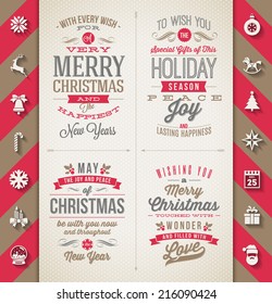 Set of Christmas type designs and flat icons with long shadow - vector holidays illustration