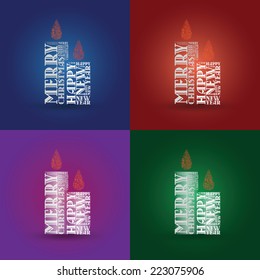 Set of Christmas typographic candles with different backgrounds