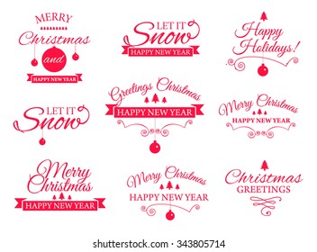 Set of Christmas typography elements. Vector illustration.