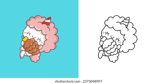 Set Christmas Unicorn Multicolored and Black and White. Kawaii Clip Art Christmas Fantasy Horse. Cartoon Vector Illustration of a Kawaii Animal for New Year Stickers. 