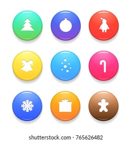 Set of Christmas Vector Badges Isolated on White Background. Colorful Glossy Badge Button Icons. Realistic Vector Illustration.