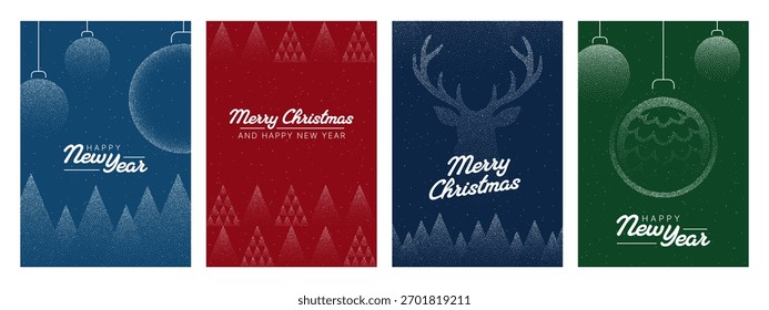 Conjunto de cartões de vetor de Natal com design de inverno. Celebração do Ano Novo. Feliz Natal e feliz ano novo modelo de cartão de saudação para design de férias.