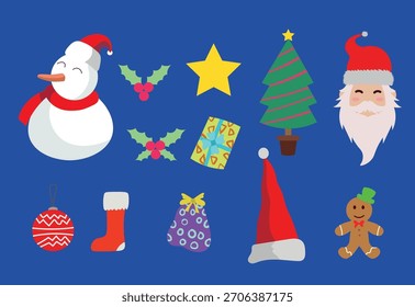 set of christmas vector cartoon icons