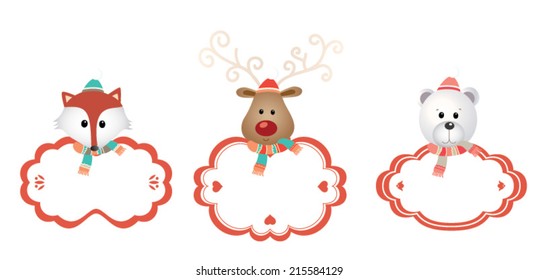 Set of christmas vector elements. Cute vintage characters.