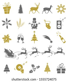 Set of christmas vector elements isolated on white background. New year icons. Winter symbols.