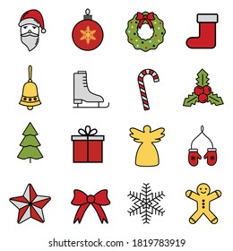 Set von Weihnachten Vektorsymbol für Winterurlaub. Vektorgrafik. Weihnachtsumriss Design, entwickelt für Web und App. EPS10