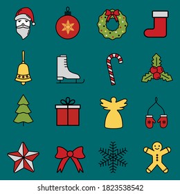 Juego de icono vector de navidad para vacaciones de invierno. Ilustración vectorial. Diseño de estilo de esquema navideño, diseñado para web y aplicación. Eps 10