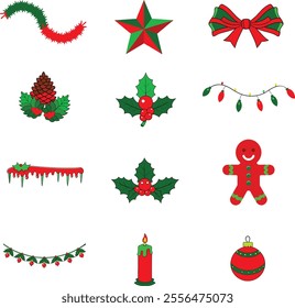 Set of Christmas vector icons. Colorful outline Cristmas icons. Vector Illustration.This is an editable eps vector icon.