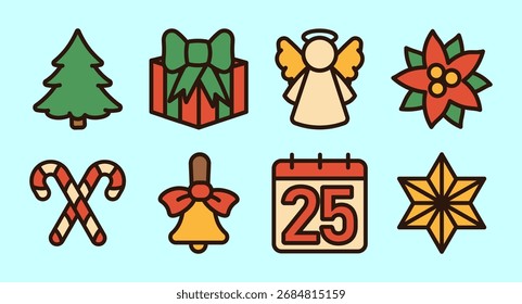 Set of Christmas vector icons. Flat colored Cristmas icons. Vector Illustration. Premium quality graphic design collection icons for websites, web design, mobile app