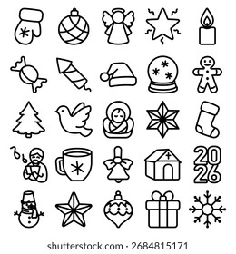 Set of Christmas vector icons. Flat colored Cristmas icons. Vector Illustration. Premium quality graphic design collection icons for websites, web design, mobile app