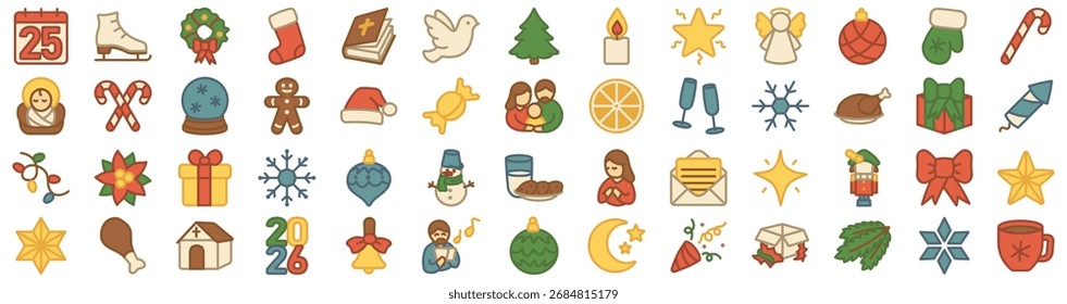 Conjunto de ícones de vetor de Natal. Ícones de Natal de cor plana. Ilustração de vetor. Ícones de coleção de design gráfico de qualidade superior para sites, design da Web, aplicativo móvel