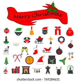 Set of Christmas vector icons. Flat colored Cristmas icons. Vector Illustration. Premium quality graphic design collection icons for websites, web design, mobile app on white background