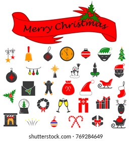 Set of Christmas vector icons. Flat colored Cristmas icons. Vector Illustration. Premium quality graphic design collection icons for websites, web design, mobile app on white background