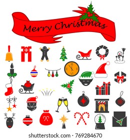 Set of Christmas vector icons. Flat colored Cristmas icons. Vector Illustration. Premium quality graphic design collection icons for websites, web design, mobile app on white background