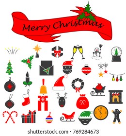 Set of Christmas vector icons. Flat colored Cristmas icons. Vector Illustration. Premium quality graphic design collection icons for websites, web design, mobile app on white background