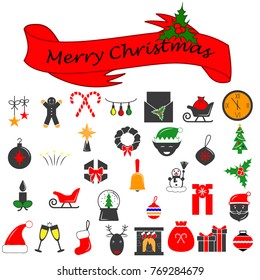 Set of Christmas vector icons. Flat colored Cristmas icons. Vector Illustration. Premium quality graphic design collection icons for websites, web design, mobile app on white background