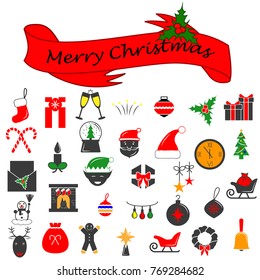 Set of Christmas vector icons. Flat colored Cristmas icons. Vector Illustration. Premium quality graphic design collection icons for websites, web design, mobile app on white background