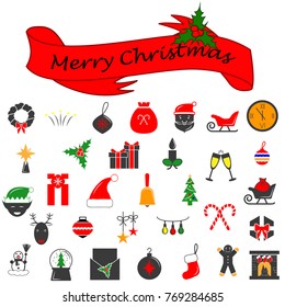 Set of Christmas vector icons. Flat colored Cristmas icons. Vector Illustration. Premium quality graphic design collection icons for websites, web design, mobile app on white background