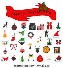Set of Christmas vector icons. Flat colored Cristmas icons. Vector Illustration. Premium quality graphic design collection icons for websites, web design, mobile app on white background