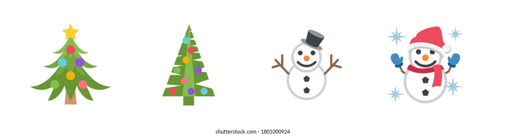 Set of christmas vector icon/sign/symbol with christmas tree and snowman. Christmas vector set.