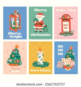 Set of Christmas vector illustration cards. Each card features unique and charming designs perfect for spreading holiday cheer, greeting cards, seasonal promotions and holiday-themed projects