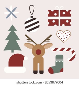 Weihnachtsillustrationen, Winter , handgezeichnete Bilder, Stimmung, Feiertage, Weihnachten und Neues Jahr, Weihnachtsbaum, Weihnachtssocken, Baumspielzeug, Garland, Geschenke, Weihnachtsmann, Hirsch