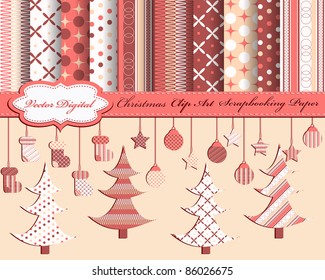 set of Christmas vector paper and clip art for scrapbook