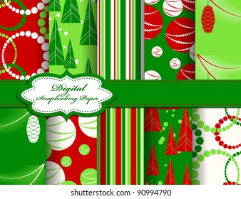 set of Christmas vector paper for scrapbook
