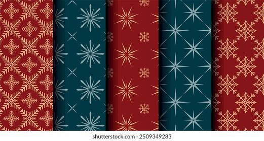 Conjunto de Natal vetor padrão sem emenda. Feliz Natal e Feliz Ano Novo. Fundo de símbolos de Natal. Ilustração sem emenda de vermelho e azul vetorial