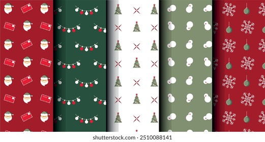 Set of Christmas vector seamless pattern. Merry Christmas and Happy New Year. Christmas symbols background. Vector red and green seamless illustration