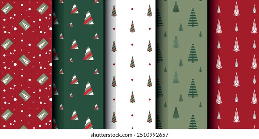 Set of Christmas vector seamless pattern. Merry Christmas and Happy New Year. Christmas symbols background. Vector red and green seamless illustration