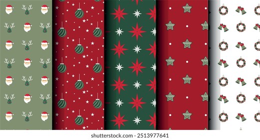 Conjunto de Navidades de Vector sin patrón. Felices Navidades y Feliz Año Nuevo. Navidades simbólicas de fondo. Vector rojo y verde sin fisuras ilustración