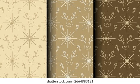 Set of Christmas vector seamless pattern. Merry Christmas and Happy New Year. Christmas symbols background. Vector gold seamless illustration