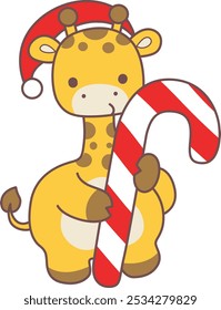 Set Christmas Vector Stock Illustrations of Baby Giraffe.
Cute giraffe animals with christmas theme.
A giraffe hugging a candy stick
