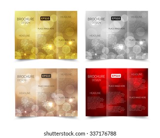 Set of Christmas vector tri-fold brochure design template with abstract geometric  background EPS10 Tri-Fold Mock up & back Brochure Design 