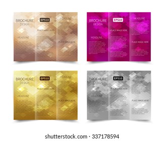 Set of Christmas vector tri-fold brochure design template with abstract geometric  background EPS10 Tri-Fold Mock up & back Brochure Design 