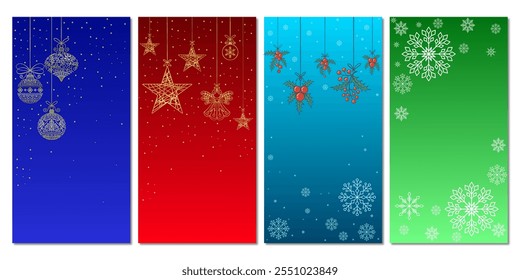 Set of christmas vertical background with snowflakes vector eps