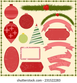A set of Christmas vintage labels in red 
