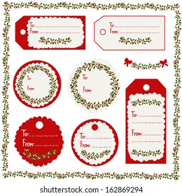 A set of Christmas vintage tags in red, white & green