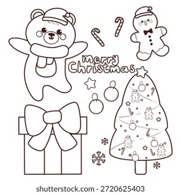 conjunto de Natal e inverno desenho de elemento desenho para colorir página ou livro de colorir