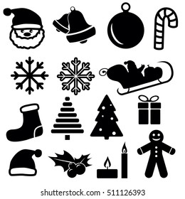 Set of christmas and winter icons isolated on white background. Vector illustration.