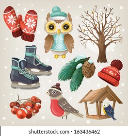 Set Of Christmas Winter Items And Elements