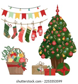 Set of christmas winter items and elements