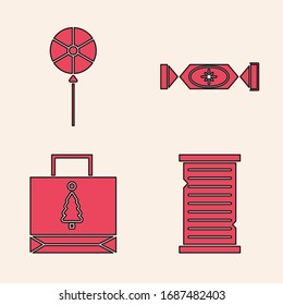 Set Christmas wish list template, Lollipop, Candy and Christmas paper shopping bag icon. Vector