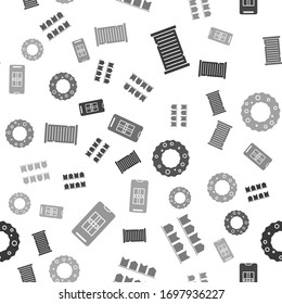 Set Christmas wish list template, Carnival garland with flags, Christmas wreath and Smartphone with gift box on seamless pattern. Vector